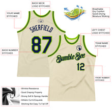 Charger l'image dans la galerie, Custom Cream Navy-Neon Green Authentic Throwback Basketball Jersey