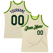 Charger l'image dans la galerie, Custom Cream Navy-Neon Green Authentic Throwback Basketball Jersey