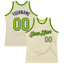 Charger l'image dans la galerie, Custom Cream Neon Green-Navy Authentic Throwback Basketball Jersey