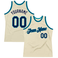 Charger l'image dans la galerie, Custom Cream Navy-Teal Authentic Throwback Basketball Jersey