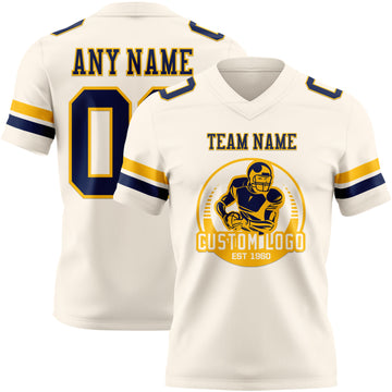 Custom Cream Navy-Gold Authentic Football Jersey