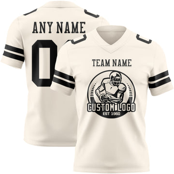Custom Cream Black Authentic Football Jersey