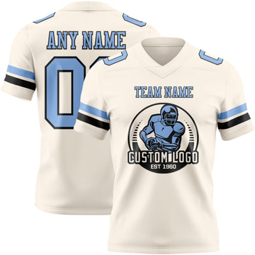 Custom Cream Light Blue-Black Authentic Football Jersey