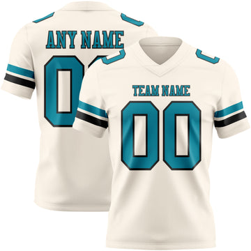 Custom Cream Teal-Black Authentic Football Jersey