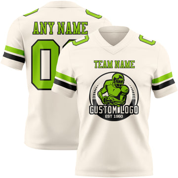 Custom Cream Neon Green-Black Authentic Football Jersey