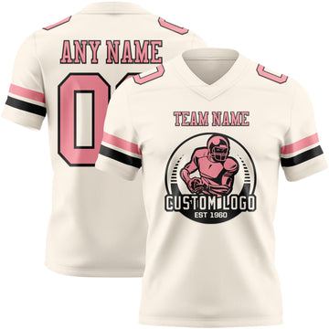 Custom Cream Medium Pink-Black Authentic Football Jersey