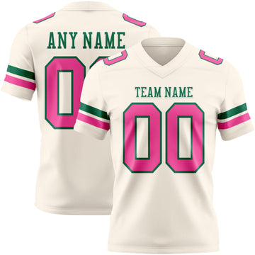 Custom Cream Pink-Kelly Green Authentic Football Jersey