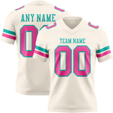 Load image into Gallery viewer, Custom Cream Pink-Aqua Authentic Football Jersey