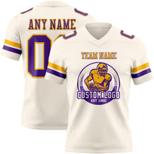 Load image into Gallery viewer, Custom Cream Purple-Gold Authentic Football Jersey