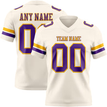 Load image into Gallery viewer, Custom Cream Purple-Gold Authentic Football Jersey