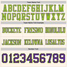 Загрузить изображение в средство просмотра галереи, Custom Cream Purple-Neon Green Authentic Football Jersey