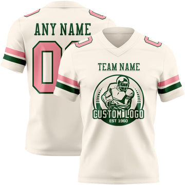 Custom Cream Medium Pink-Green Authentic Football Jersey