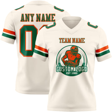 Custom Cream Kelly Green-Orange Authentic Football Jersey
