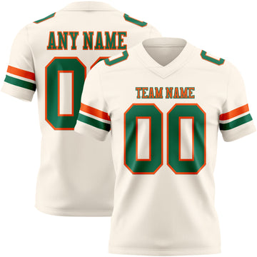 Custom Cream Kelly Green-Orange Authentic Football Jersey