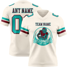 Load image into Gallery viewer, Custom Cream Aqua-Crimson Authentic Football Jersey