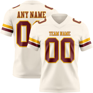 Custom Cream Burgundy-Gold Authentic Football Jersey