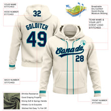 Load image into Gallery viewer, Custom Stitched Cream Navy-Teal Baseball Pullover Sweatshirt Hoodie