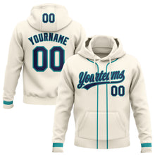 Load image into Gallery viewer, Custom Stitched Cream Navy-Teal Baseball Pullover Sweatshirt Hoodie