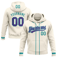 Load image into Gallery viewer, Custom Stitched Cream Purple-Teal Baseball Pullover Sweatshirt Hoodie