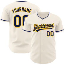 Load image into Gallery viewer, Custom Cream Navy-Gold Authentic Baseball Jersey