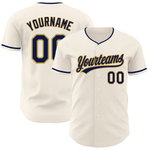 Load image into Gallery viewer, Custom Cream Navy-Old Gold Authentic Baseball Jersey