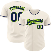 Загрузить изображение в средство просмотра галереи, Custom Cream Navy-Neon Green Authentic Baseball Jersey