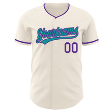 Загрузить изображение в средство просмотра галереи, Custom Cream Teal-Purple Authentic Baseball Jersey