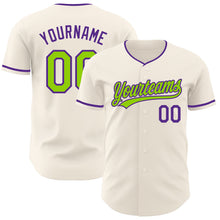 Загрузить изображение в средство просмотра галереи, Custom Cream Neon Green-Purple Authentic Baseball Jersey
