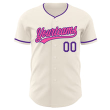 Загрузить изображение в средство просмотра галереи, Custom Cream Pink-Purple Authentic Baseball Jersey