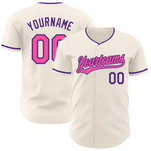 Загрузить изображение в средство просмотра галереи, Custom Cream Pink-Purple Authentic Baseball Jersey