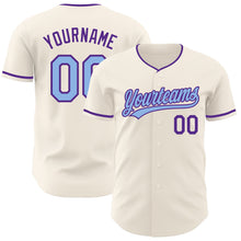 Загрузить изображение в средство просмотра галереи, Custom Cream Light Blue-Purple Authentic Baseball Jersey