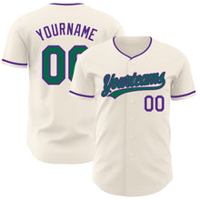 Загрузить изображение в средство просмотра галереи, Custom Cream Kelly Green-Purple Authentic Baseball Jersey