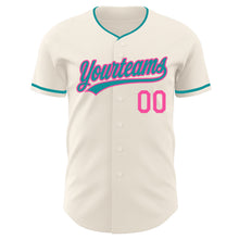 Laden Sie das Bild in den Galerie-Viewer, Custom Cream Teal-Pink Authentic Baseball Jersey
