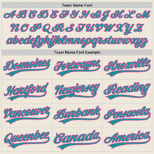 Laden Sie das Bild in den Galerie-Viewer, Custom Cream Teal-Pink Authentic Baseball Jersey