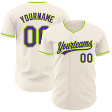 Load image into Gallery viewer, Custom Cream Purple-Neon Green Authentic Baseball Jersey