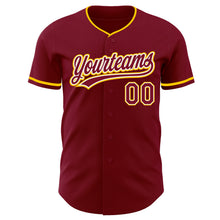 Laden Sie das Bild in den Galerie-Viewer, Custom Crimson White-Yellow Authentic Baseball Jersey