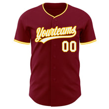 Laden Sie das Bild in den Galerie-Viewer, Custom Crimson White-Yellow Authentic Baseball Jersey