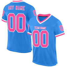 Laden Sie das Bild in den Galerie-Viewer, Custom Powder Blue Pink-White Mesh Authentic Throwback Football Jersey