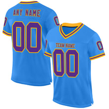 Загрузить изображение в средство просмотра галереи, Custom Powder Blue Purple-Gold Mesh Authentic Throwback Football Jersey