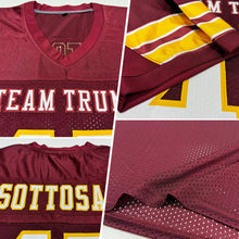 Загрузить изображение в средство просмотра галереи, Custom Burgundy White-Gold Mesh Authentic Football Jersey