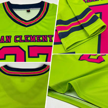 Laden Sie das Bild in den Galerie-Viewer, Custom Neon Green Pink-Navy Authentic Football Jersey