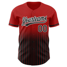 Laden Sie das Bild in den Galerie-Viewer, Custom Red Pinstripe Black-White Authentic Fade Fashion Baseball Jersey