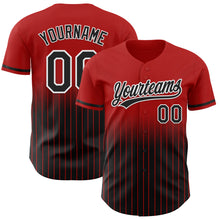 Laden Sie das Bild in den Galerie-Viewer, Custom Red Pinstripe Black-White Authentic Fade Fashion Baseball Jersey