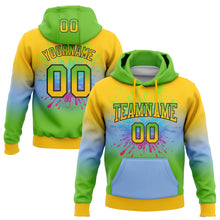 Load image into Gallery viewer, Custom Stitched Yellow Aurora Green Light Blue-Black Fade Fashion Splash Sports Pullover Sweatshirt Hoodie