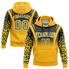 Load image into Gallery viewer, Custom Stitched Black Gold-Neon Green Fade Fashion Leopard Print Sports Pullover Sweatshirt Hoodie