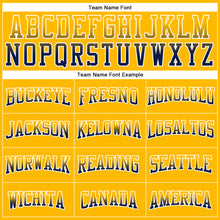 Laden Sie das Bild in den Galerie-Viewer, Custom Stitched Gold Navy-White Fade Fashion Arrow Sports Pullover Sweatshirt Hoodie