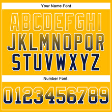 Laden Sie das Bild in den Galerie-Viewer, Custom Stitched Gold Navy-White Fade Fashion Arrow Sports Pullover Sweatshirt Hoodie