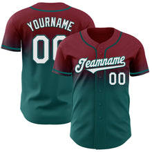 Load image into Gallery viewer, Custom Crimson White-Teal Authentic Fade Fashion Baseball Jersey