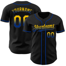 Load image into Gallery viewer, Custom Black Yellow-Royal Authentic Fade Fashion Baseball Jersey
