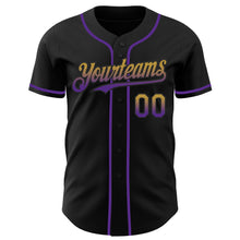 Laden Sie das Bild in den Galerie-Viewer, Custom Black Old Gold-Purple Authentic Fade Fashion Baseball Jersey